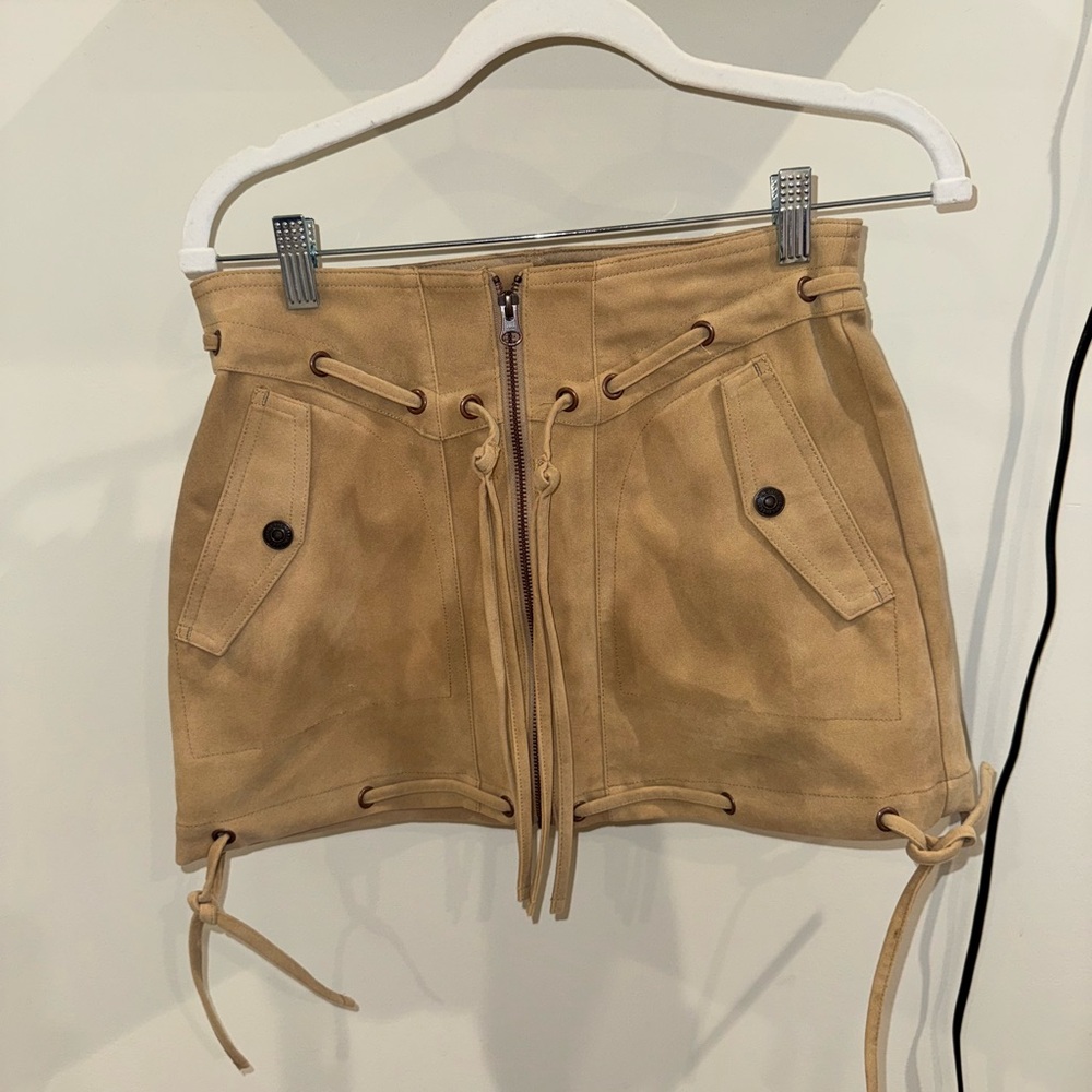 Free People Tan Suede Lace-Up Midi Skirt